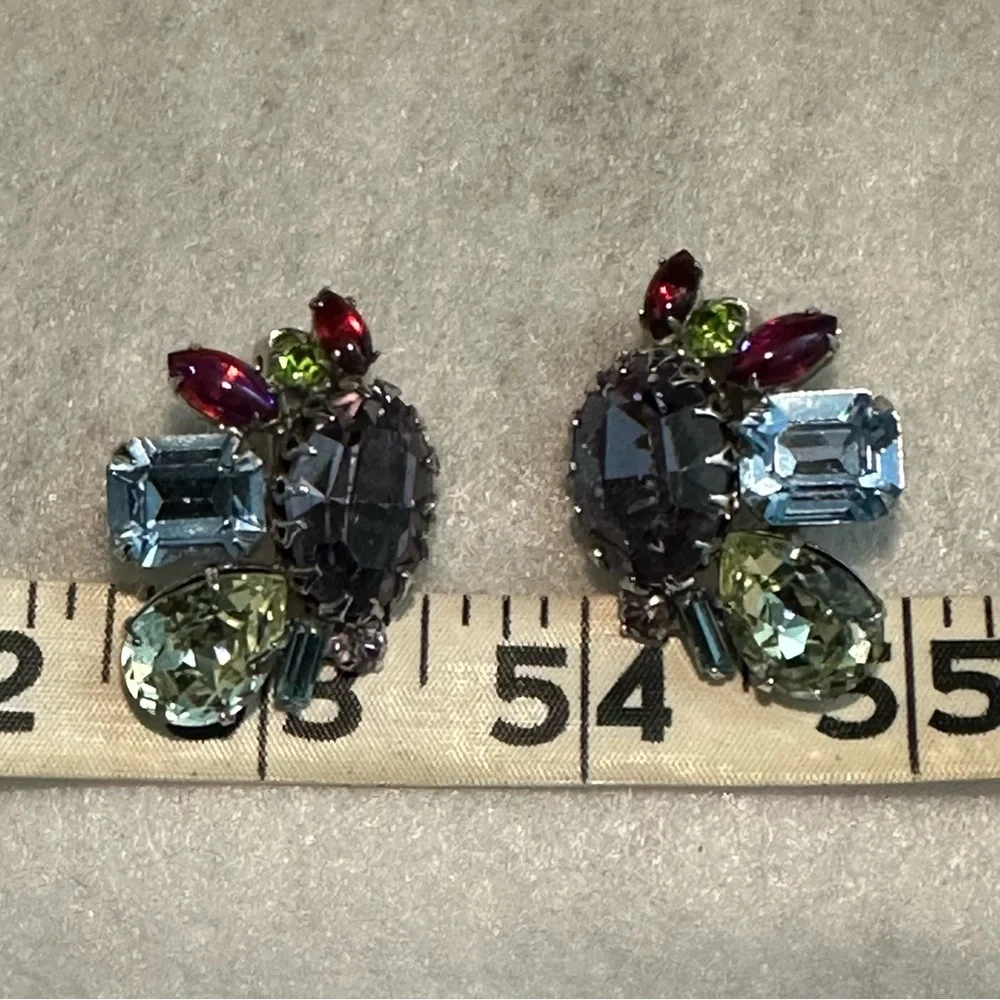 Alice Caviness Clustered Rhinestone Vintage Clip Earrings